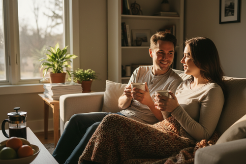 Couple Enjoying Coffee Together at Home